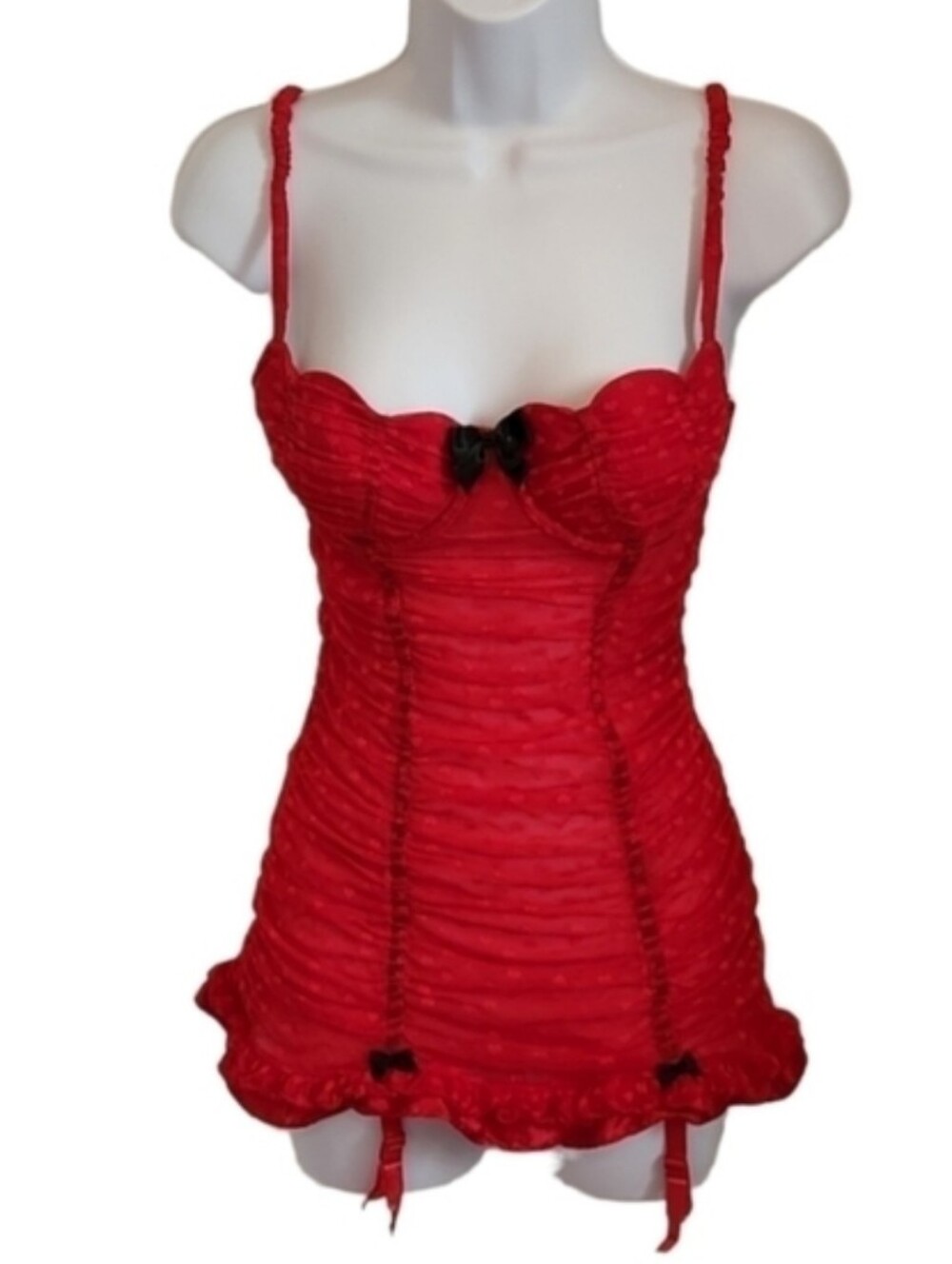 34B 𝅺SEXY Little Things Red Boned Chemise Baby Doll Lingerie Halloween Santa